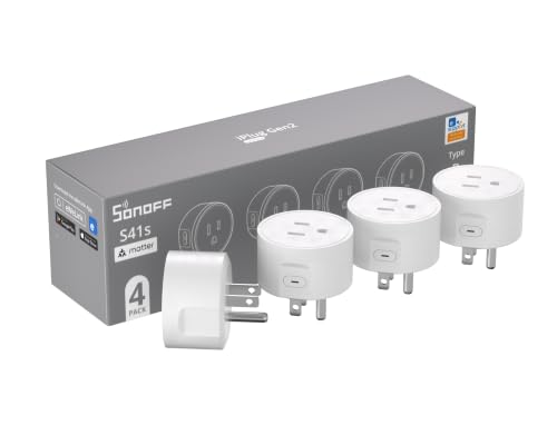 SONOFF Matter Smart Plug S41s 4-Pack, 15A 1800W WiFi Smart Plug Outlet, ETL Certified, Remote & Voice Control with Timer - Detailed View
