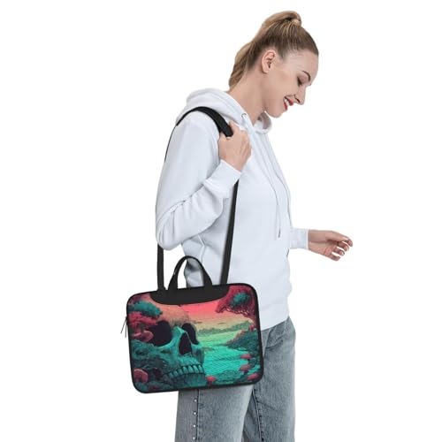 Bolsa para portátil 14 pulgadas impermeable con diseño Skull Tree Mushroom miniatura 3
