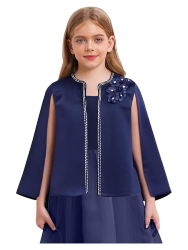 Choomomo Girls Sparkly Rhinestone Cardigan Kids 3D Flower Open Front Princess Shrug Bolero Cape3