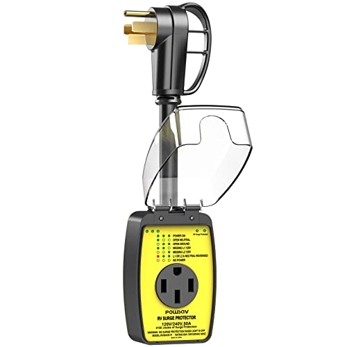 POWSAV RV Surge Protector 50 amp with Waterproof Cover, RV Voltage Protector/Monitor with Surge Protection(4100 Joules), Designed with Easy to Use Handle POWSAV RV Surge Protector 50 amp with Waterproof Cover, RV Voltage Protector/Monitor with Surge Protection(4100 Joules), Designed with Easy to Use Handle