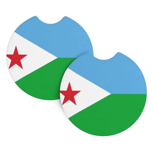 YYHWHJDE Lot de 2 sous-verres de voiture avec motif drapeau de Djibouti – Durable et imperméable pour la protection et la décoration de l'intérieur de la voiture