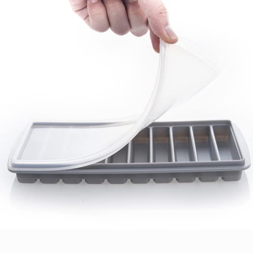 FANXIYA Bac à Glaçons Moule Silicone avec Couvercle, Fabrique a Glaçons Réutilisables, Bac Gerbable Rectangulaire pour Cocktail Lait (Gris) Cover