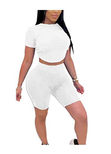 Doufine Bermuda Feminina Manga Curta 2 Peças Corpete Top com Shorts, Branco, US XL=China 2XL