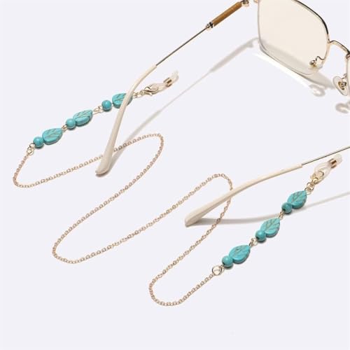 MERRIYARD Chaînes et Cordons de Lunettes for Femmes, Perles Turquoise dorées, Feuilles, chaîne de Lunettes Faites à la Main, Corde de Lunettes antidérapante
