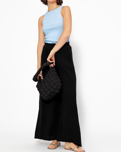 R.Vivimos Women's Cotton Palazzo Pants Casual Elastic High Waisted Loose Flowy Wide Leg Long Trousers Pants with Pockets4