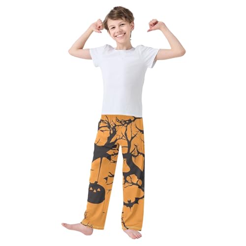 Halloween Tree Pumpkin Boys Long Pants Soft Trousers Elastic Waist Kids Lounge Bottoms with Pockets S-XL3