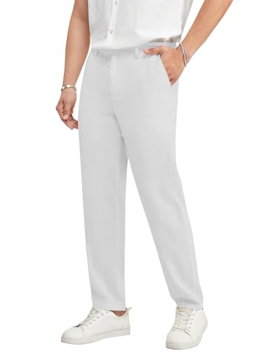 Ryannology Men's Casual Linen Pants Elastic Waist Slim Fit Beach Yoga Business Lightweight Cotton Trousers Pants with Pockets