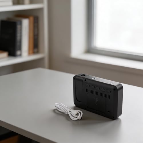 Reloj de proyección giratorio de 180 grados que ofrece hora, fecha, día, alarma, temperatura, humedad, lecturas a través de LCD frontal e imagen proyectada (A)