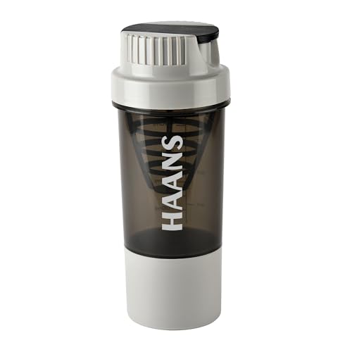 HAANS Shakeit Protein Shaker Bottle, 500ml (Color-Grey, Plastic, Pack of 1)