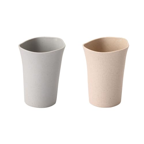 Khanjuan Creative Lace Toothbrush Cup 2Pcs, Wheat Straw Bathroom Cup, Reusable Toothbrush Holder, Couple Toothbrush Cup (Off-White&Grey)