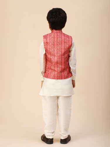 Image of Pro-Ethic Style Developer Kids Kurta Set For Boys With Waist Coat, Ethnic Wear for Diwali, Eid, Raksha Bandhan, Jacquard, Floral Print (Pack of 1)