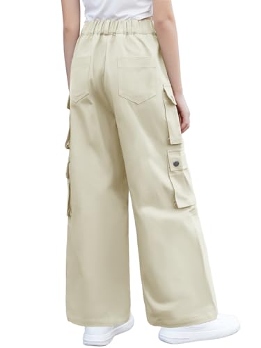 Image of SANGTREE Girls High Waist Casual Y2k Wide Leg Cargo Pants, 4-14 Years