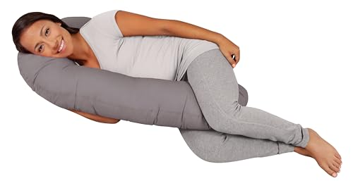 Image of Leachco Snoogle® Mini Original Compact Side Sleeper Body Pregnancy/Maternity Pillow with a Sham-Style Removable Cover - Shadow Gray