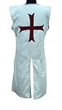 Medieval Templar Knight Cross Tunic Surcoat & Cloak Crusader Sleeveless Renaissance Medieval (White, Small)