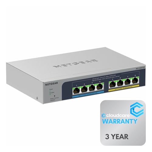 Image of NETGEAR MS108TUP 8-Port Ultra60 PoE++ Multi-Gigabit Ethernet Plus Switch, Unmanaged with 230W PoE Budget - Stay Protected with Cloud Care's 3 Year Warranty SupportPlus