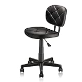 KLASIKA PU Leather Rolling Stool with Back and Wheels, Adjustable Diamond Upholstered Drafting Stool