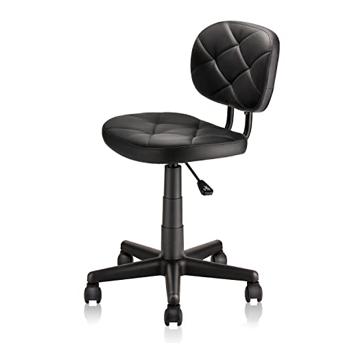 Image of KLASIKA PU Leather Rolling Stool with Back and Wheels, Adjustable Diamond Upholstered Drafting Stool, Multi-Purpose Desk Chair for Home Office Bar Kitchen Shop, Black (1PK)