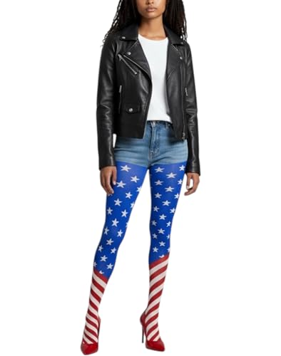 Image of ToBeInStyle Women's Superhero Superwoman American Flag Opaque Tights Costume Pantyhose
