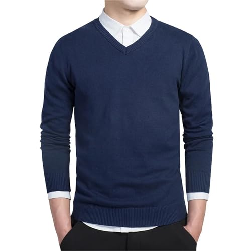 Men Casual Long Sleeve Pullovers Sweater Solid V-Neck Cotton Slim Fit Knitted Sweater3