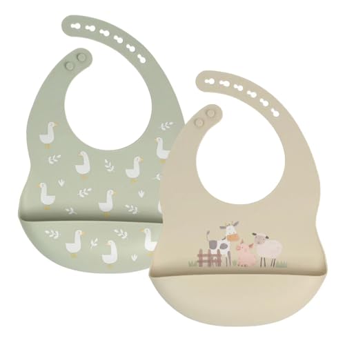 Little Rawr Baby Silicone Bibs 2 Sets Baby Bibs with Food Catcher for Girls Boys Toddlers BPA Free Adjustable Neck Band Waterproof Soft Durable...