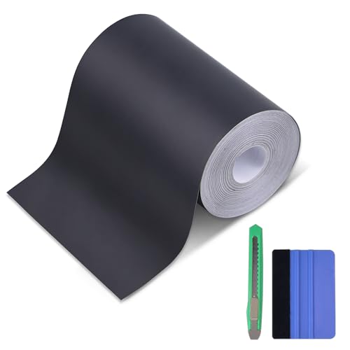Lypumso Matte Black Vinyl Wrap Tape Roll, 4 Inch x 30ft Self-Adhesive Black Out Chrome Delete Tape with Tool Kit Air Release Adhesive Detailing Wrap DIY Car Door Sill Window Trim Edge Guard Protective