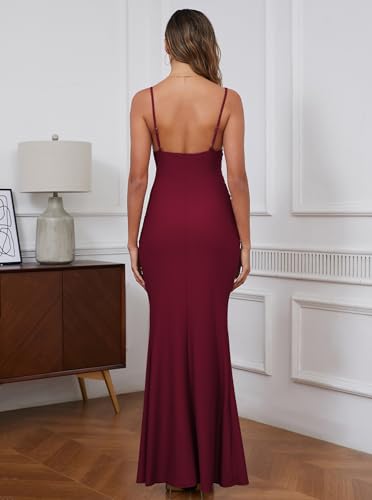 Capuffy Women's Spaghetti Straps Mermaid Maxi Dress Drape Neck Backless Elegant Evening Gown Wedding Guest Formal Dress 3594