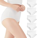 Amazon Brand - HIKARO Unterhosen Damen 5er Pack Unterwäsche Baumwolle Slip Hohe Taille Pantys Frauen Höschen Mehrfarbig_Weiß_M