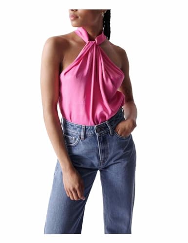 Salsa top halter satinado sin mangas de cuello alto elegante