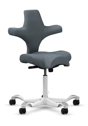 Image of HAG Capisco Sit to Stand Chair-White Frame-Upholstered Dark Gray