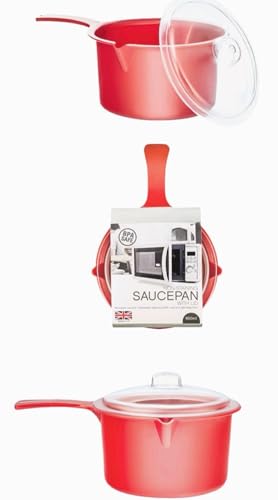 Home Fittings Easy Cook Polly Carbonate Non-Staining Microwave Saucepan and Lid Red 600ML BPA Safe 0.5L Sauce Pan