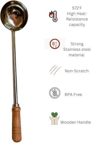 Image of Steel Commercial Turner Palta 20 Inch with Wooden Handle | Stainless Steel Cooking Spatula Karchi for Indian Kitchen (Medium)