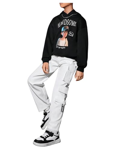 SweatyRocks Boy's Letter Print Flap Pocket Side Casual Cargo Pants Joggers3