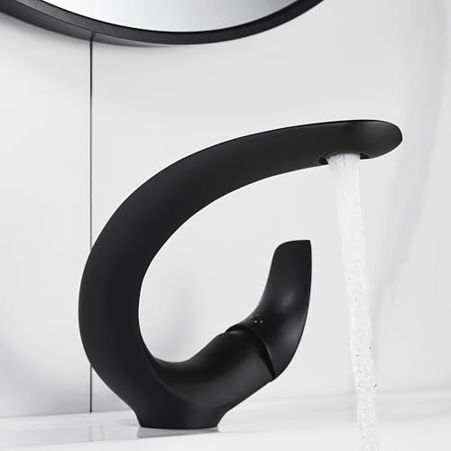 Wasserhahn Bad Schwarz Waschtischarmatur Armatur Badezimmer Mischbatterie Waschbecken Armaturen, Einhebelmischer Waschbeckenarmatur Messing, Kaltes und Heißes für Toiletten Oder Gäste Wc, Schwarz Matt