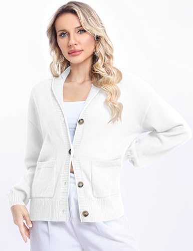 LUYAA Women's Cardigan Sweaters 2024 Oversized Open Front Button V Neck Lightweight Cardigans Outerwear3