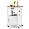 Homgarden kitchen island on swivel wheels with drawer rolling kitchen cart storage cabinet with 3 side hooks for dining room white  urban country home decor