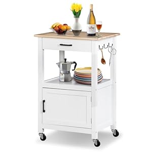   HomGarden-Kitchen-Island-on-Swivel-Wheels-with-Drawer-Rolling-Kitchen-Cart-Storage-Cabinet-with-3-Side-Hooks-for-Dining-Room-White