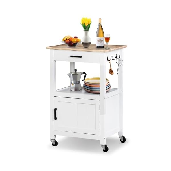   HomGarden-Kitchen-Island-on-Swivel-Wheels-with-Drawer-Rolling-Kitchen-Cart-Storage-Cabinet-with-3-Side-Hooks-for-Dining-Room-White