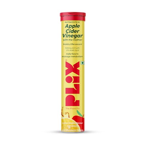Image of PLIX - THE PLANT FIX Apple Cider Vinegar Effervescent | With Mother ACV | Vitamin B6 & B12 | Pack of 1 (Lemon Masala), 15 Tablets | No Added Sugar | Easy to Carry & Consume