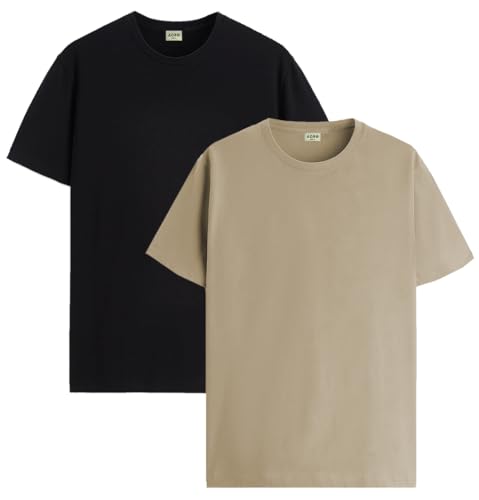 Image of ADRO Men's Cotton Regular Fit Combo Plain Solid T-Shirt Pack of 2