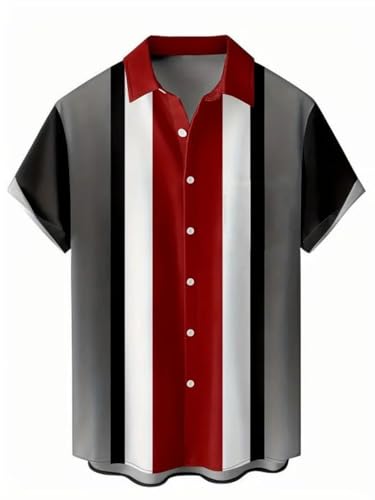 Men's Retro Lapel Striped Loose Short Sleeve Shirt4