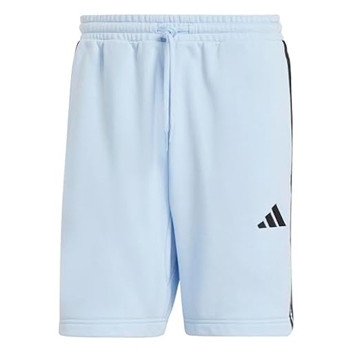 Adidas Uomo Essential Three Stripes French Terry Short, Glow Blue/Black, L | Ya disponible en tu tienda friki favorita! En mundofriki.es!