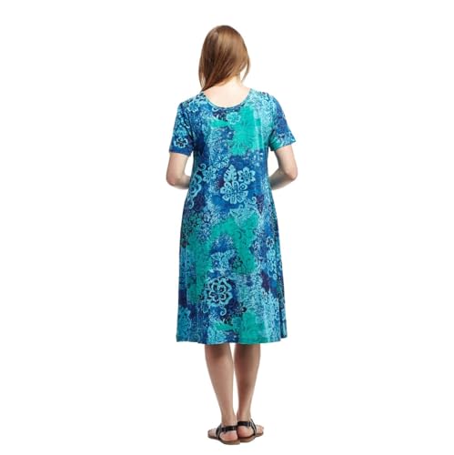 Image of LA CERA Women's Cotton Sun Dresses A-Line with Scoop Neck, Short Sleeves, Side Pockets, Floral Patterns, Machine Wash