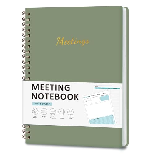 Meeting Notebook for Work Organization Work Planner Notebook with Action Items Project Agenda Planner for Note Taking 160 Pages (6.9 X 9.9) Perfect Office School Business Supplies for Women & Men(Green)