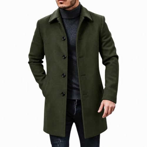 Mens Trench Coat Long Single Breasted Pea Coat Winter Lapel Collar Overcoat - image 5