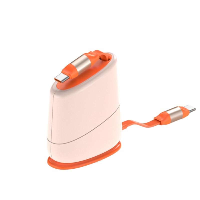 Image of Off White Desktop Retractable Single Pull Fast Charging Cable USB-C to Lightning - Tangle-Free 1.2m iPhone Charger | Premium Aesthetic Desk Cable for iPhone