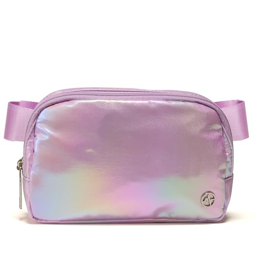 Pander Everywhere Crossbody Bag Iridescent Polyester Sling Belt Bag with Adjustable Strap 63-120cm and Elastic Loop for Women Men Travel Gym Iridescent Lavender