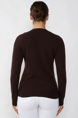 Image of JENNIE LIU Women's 100% Cashmere Button Front Long Sleeve Crewneck Cardigan Sweater