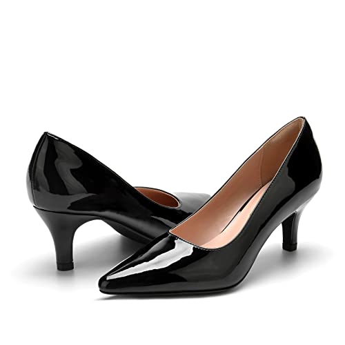 Bueupu Women's Low Heel Pointed Toe Pump Shoes Black Patent Size 5 #TOP3