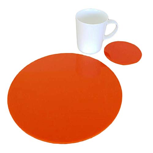 Super Cool Creations Round Placemat And Coaster Set, Orange - 8 Placemats and 8 Coaster - Standard