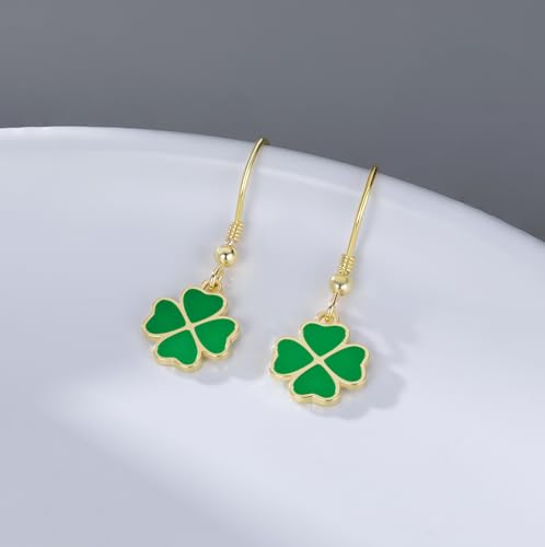 SLUYNZ Solid 925 Sterling Silver Green Clover Earrings Drop for Women Teens Love Clover Dangle Earrings for Spring Summer4